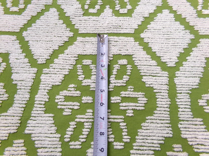 Boho Vintage Chenille Bedspread Fabric, Avocado Green White Daisy 19" x 26" cut piece