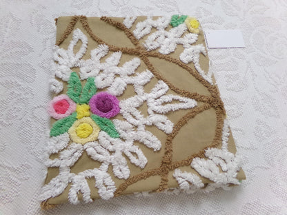Frosted Chocolate Cake Vintage Chenille Fabric, Sewing Quilt Material 27" x 24" Piece