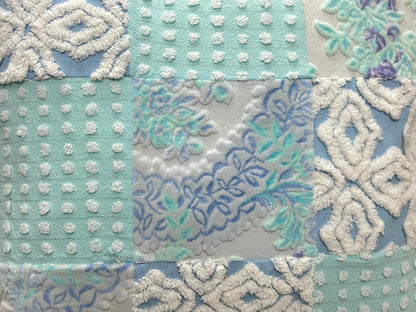Vintage Velvet & Chenille Pillow Cover, 16" Square Reversible Coastal Patchwork Design