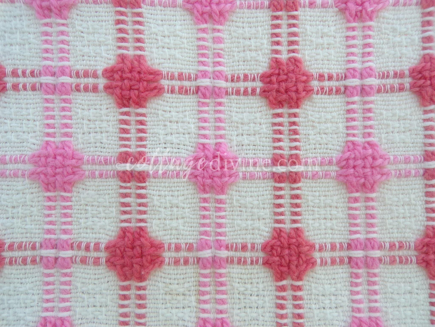 Pink Strawberry Candy Dots Vintage Woven Fabric With Raised Chenille Dot Pattern, 18" x 24" inch Piece, a Bates Design