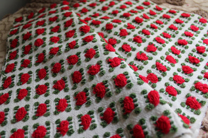 Red Rosebud Vintage Chenille Fabric, Morgan Jones Roses, 18" x 24" inch Piece