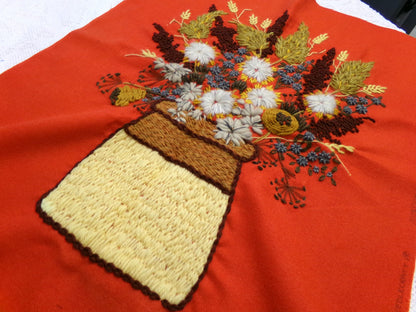 WINTER BOUQUET Completed Crewel Embroidery Piece, Vintage Paragon Needlecraft 0307, Boho Floral Wall Art