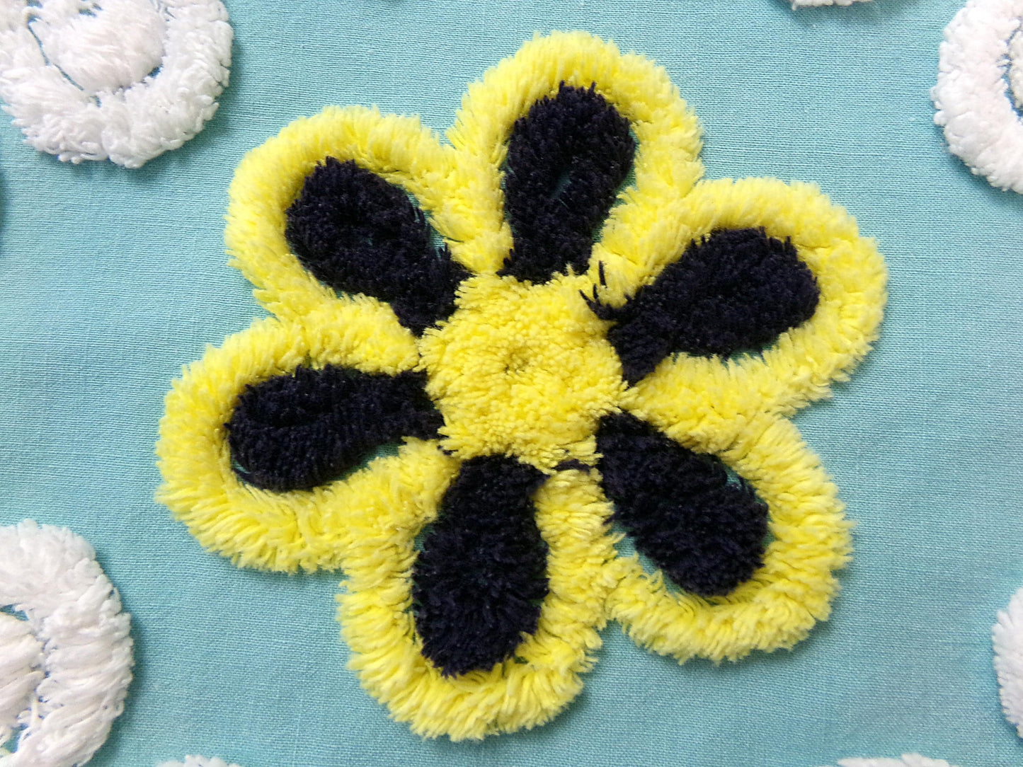 midnight seaspray vintage chenille fabric piece, plush sewing material 20" x 29"