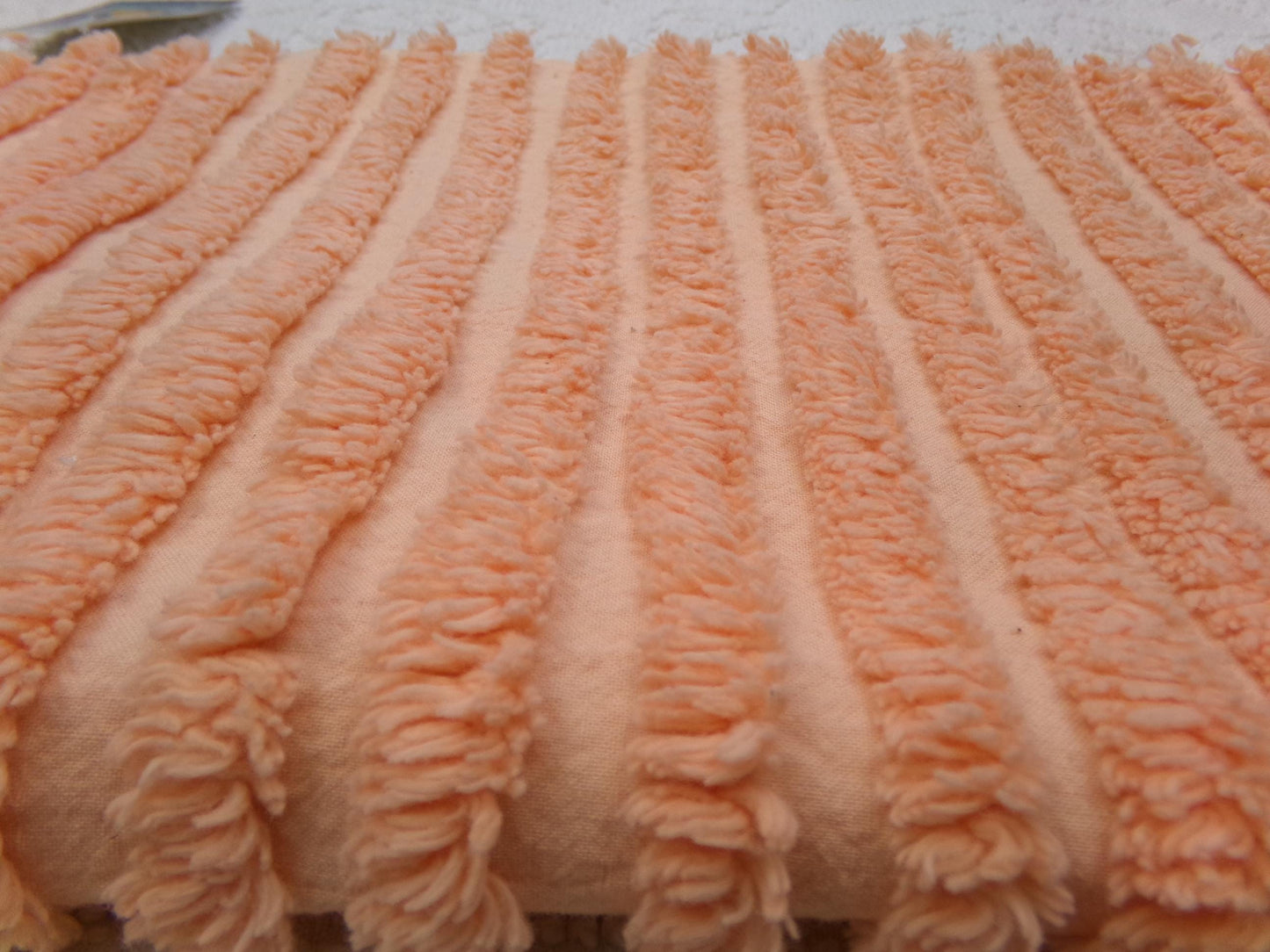Peach Vintage Chenille Bedspread Fabric, Plush Tufted Lines, 16" x 28" piece