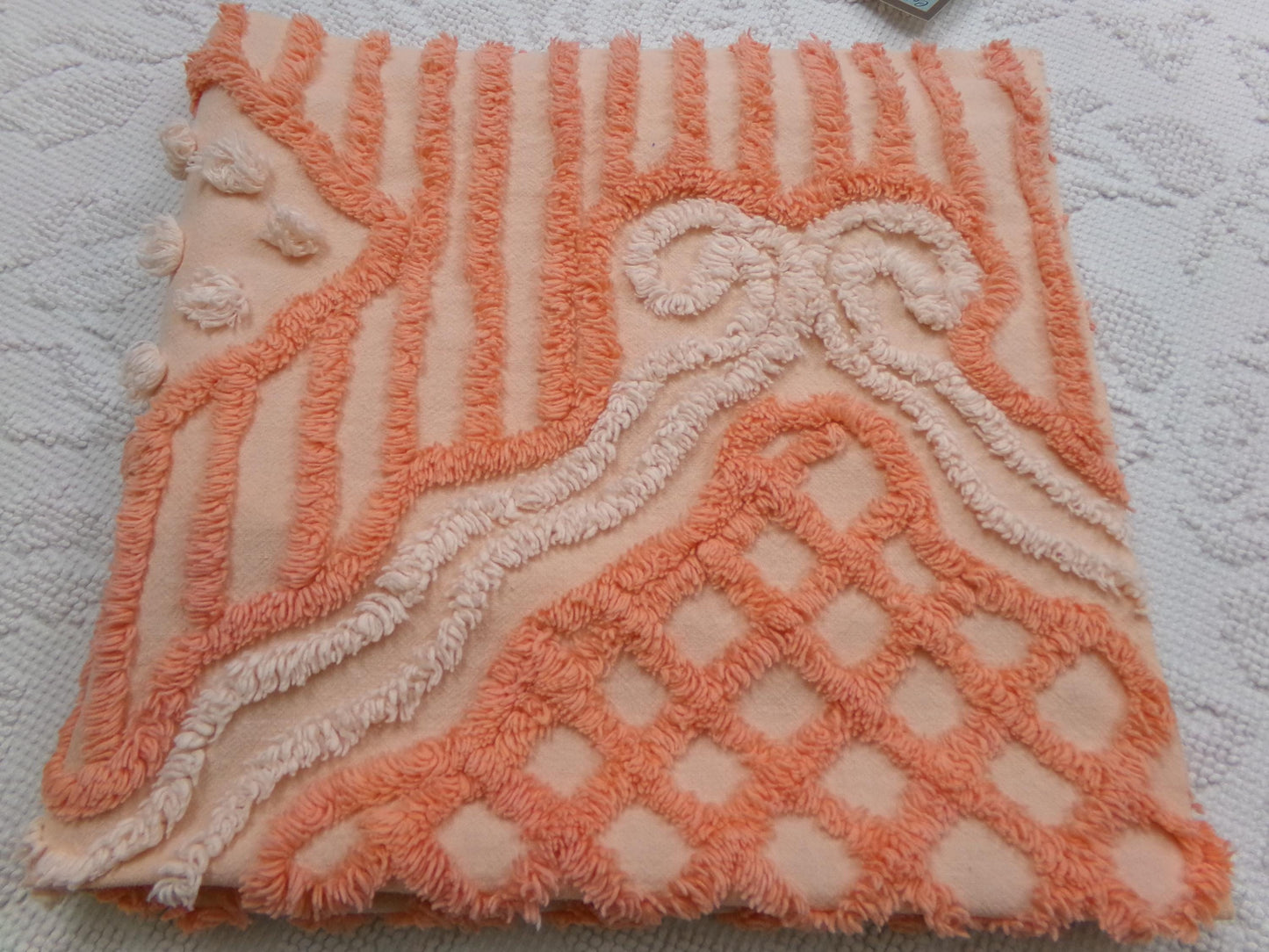 Bliss Peach Vintage Chenille Fabric, Unique Geometric Piece Sewing & Quilt Material 23" x 23"