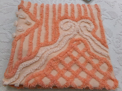Bliss Peach Vintage Chenille Fabric, Unique Geometric Piece Sewing & Quilt Material 23" x 23"