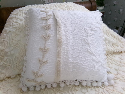 Vintage Rose Chenille Pillow Cover, Reversible Square Cottage Chic Floral Design