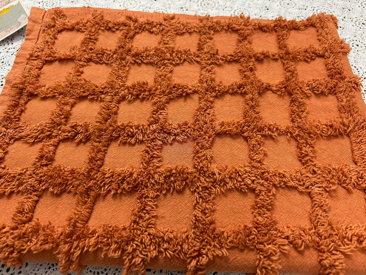nutmeg pumpkin spice chenille fabric, 20" x 26" boho vintage style tufted squares