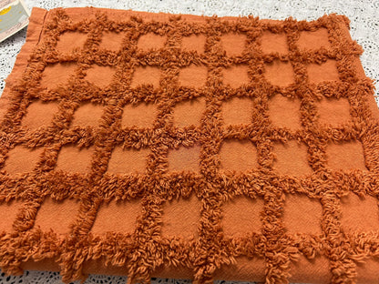 nutmeg pumpkin spice chenille fabric, 20" x 26" boho vintage style tufted squares