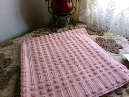 Unique Windowpane Pops Vintage Chenille Fabric, 22" x 22" Piece, Texture Tuft Popcorn Dots & Dashes in Rosy Pink