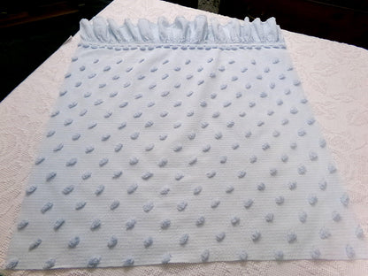powder blue vintage chenille fabric, tufted dots on cotton seersucker, 22" x 23" piece