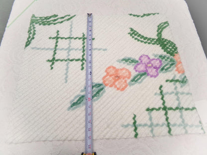 Unique Vintage Chenille Bedspread Fabric, Geometric Floral 20" x 24" piece sewing material