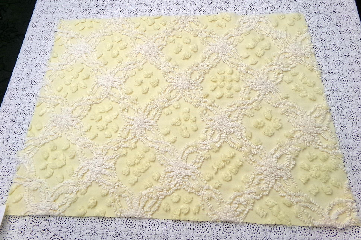 Cheerful Vintage Chenille Bedspread Fabric sunny yellow quilt material 20" x 24"