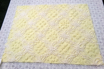 Cheerful Vintage Chenille Bedspread Fabric sunny yellow quilt material 20" x 24"