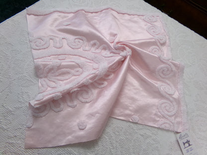 Vintage Pink Satin Chenille Fabric, Shabby Chic Sewing Material 23" x 22" Piece