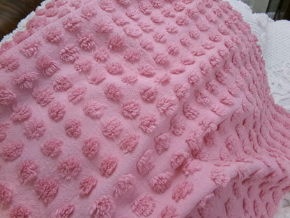 Pink Puffer Pops Vintage Chenille Fabric, Windswept Bobble Tufts, 18x24"