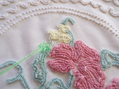 Romantic Cottage Chic Lily Vintage Chenille Quilt Fabric Piece, 19" x 26" inches, Pretty in Pillows