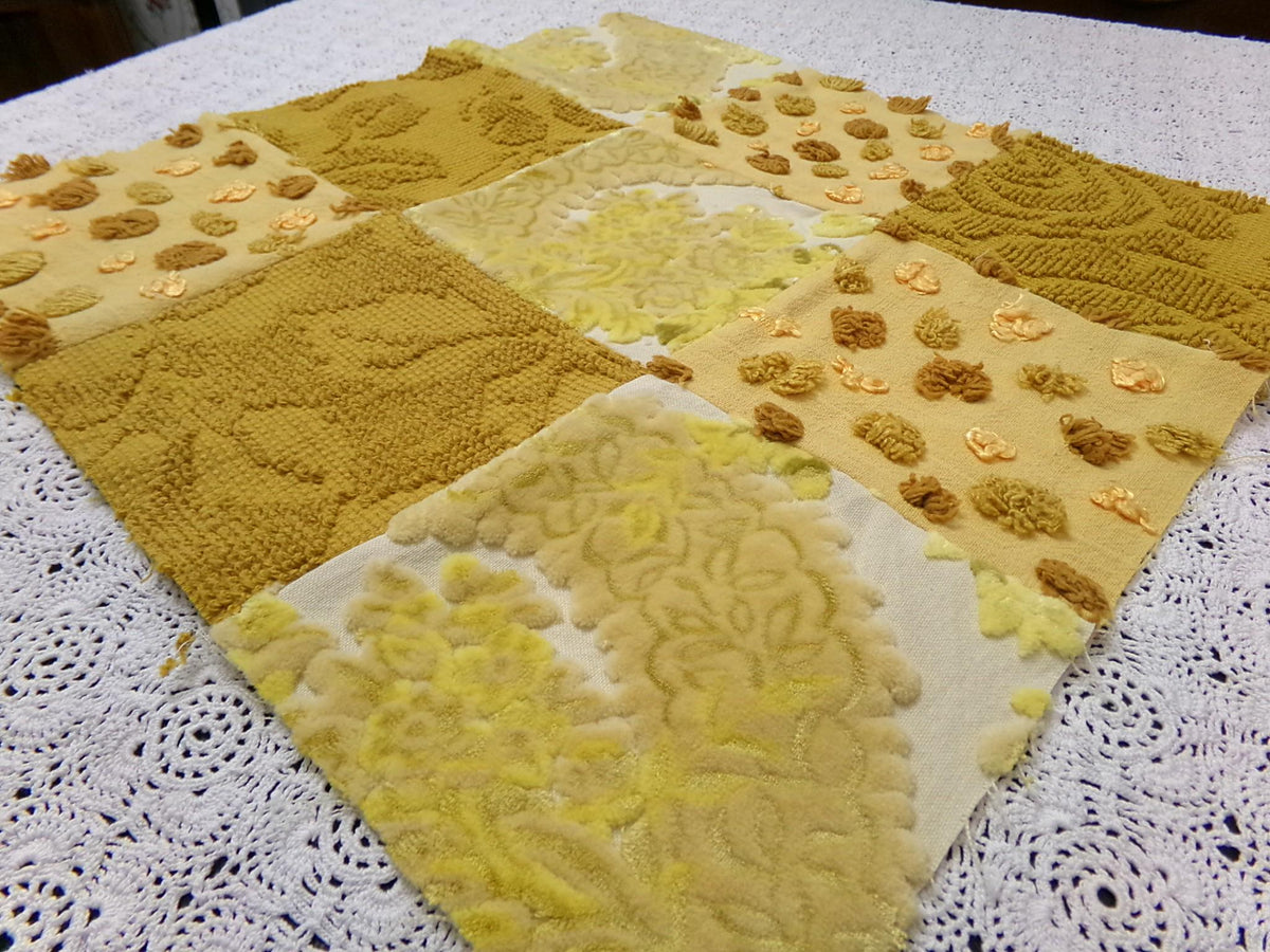 Vintage Velvet & Chenille Fabric Panel, Boho 16" Square Piece for Pillows, Quilts
