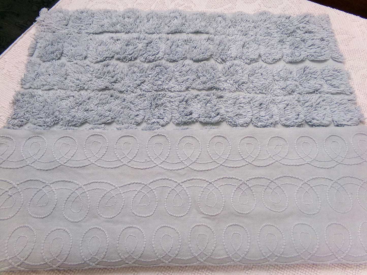 Stardust Blue Vintage Chenille Fabric 22 x 25" Plush Curlicues Quilt Material