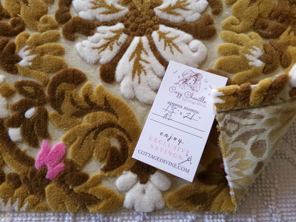 honey chocolate cut velvet fabric, vintage Bates tapestry chenille, 13" x 21" inch piece, ideal sewing material for small bags