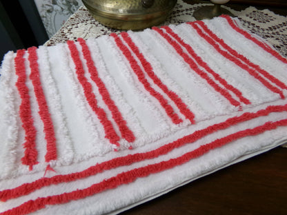 Red & White Striped Chenille Fabric, textured skinny lines craft quilt material, 17" x 27" piece