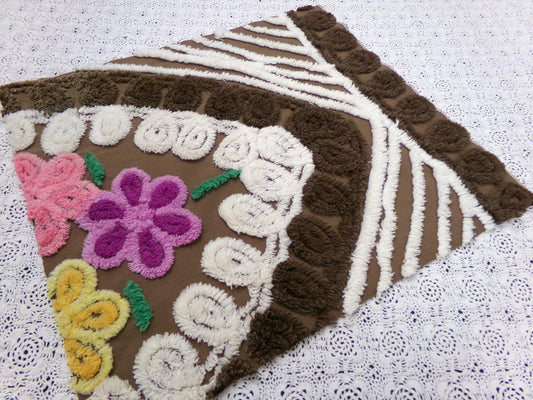 chocolate cake vintage chenille bedspread fabric 16x17.5"