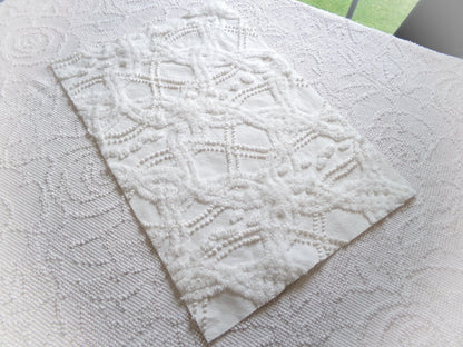 elegant white eternity links vintage chenille fabric, 12" x 18" piece of cotton sewing material for crafts, quilts, pillows
