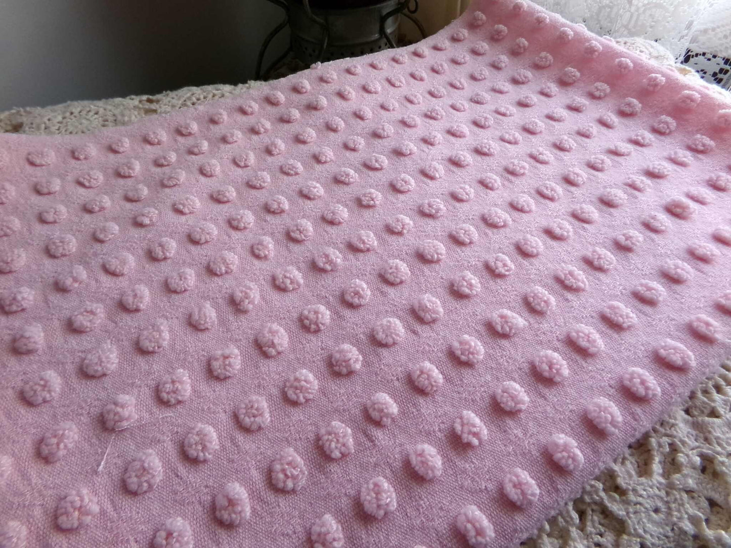 Nubby Pink Popcorns Vintage Chenille Bedspread Fabric, Textured Pop Dots 18" x 25" Piece