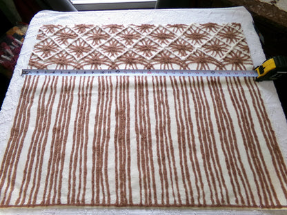 shabby cozy brown vintage chenille fabric, contrast stripe spider tuft design, 23" x 29" piece sewing & quilt material