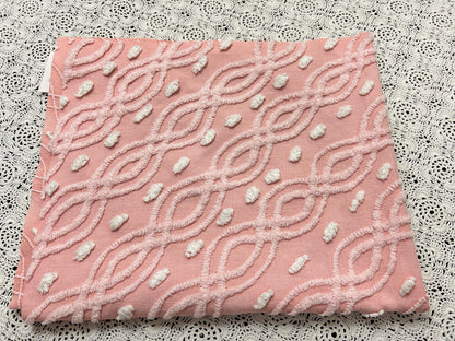 Shabby Pink Vintage Chenille Bedspread Fabric Eternity Links 19x24" Piece