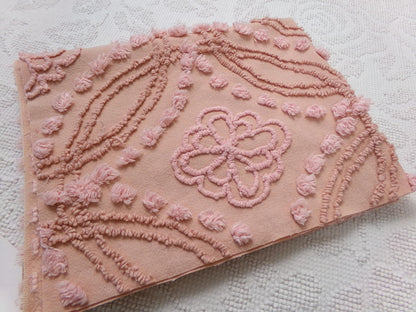 Boho Earthy Vintage Chenille Bedspread Fabric Piece, Cathedral Daisy Dot Design, 19" x 24"