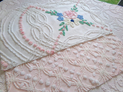 Floral Pink Vintage Chenille Fabric Bundle for Sewing, Quilting in Popular Cottage Style Patterns | 2 Pieces 12" x 18" each