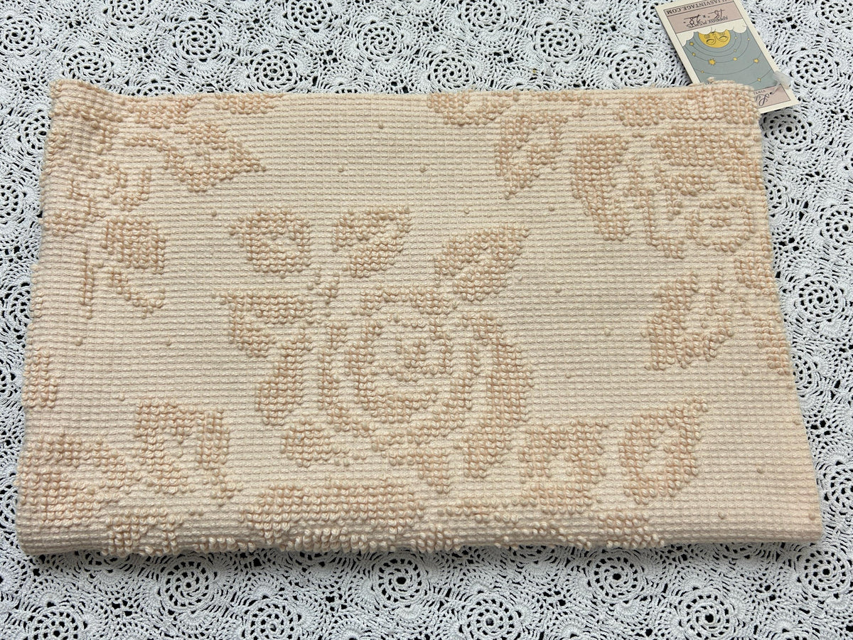 Neutral Vintage Chenille Fabric, Autumn Wheat Cabbage Roses & Dots, 18x28" Piece