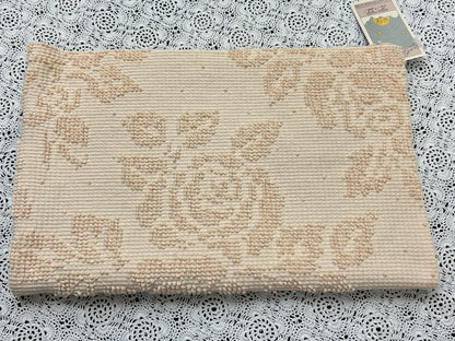 Neutral Vintage Chenille Fabric, Autumn Wheat Cabbage Roses & Dots, 18x28" Piece