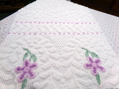 Little Lilacs Vintage Chenille Bedspread Fabric 26x36" Shabby Lightweight Quilting Material