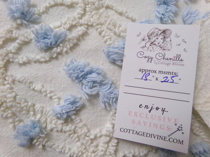 Coastal Style Vintage Chenille Bedspread Fabric, Delicate Wedding Rings & Sky Blue Dots, 18" x 25"