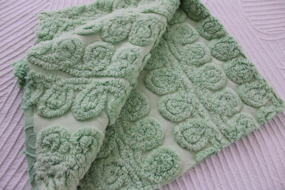Mint Green Ice Cream Vintage Chenille Fabric 15.5x23" curlicue swirl pattern