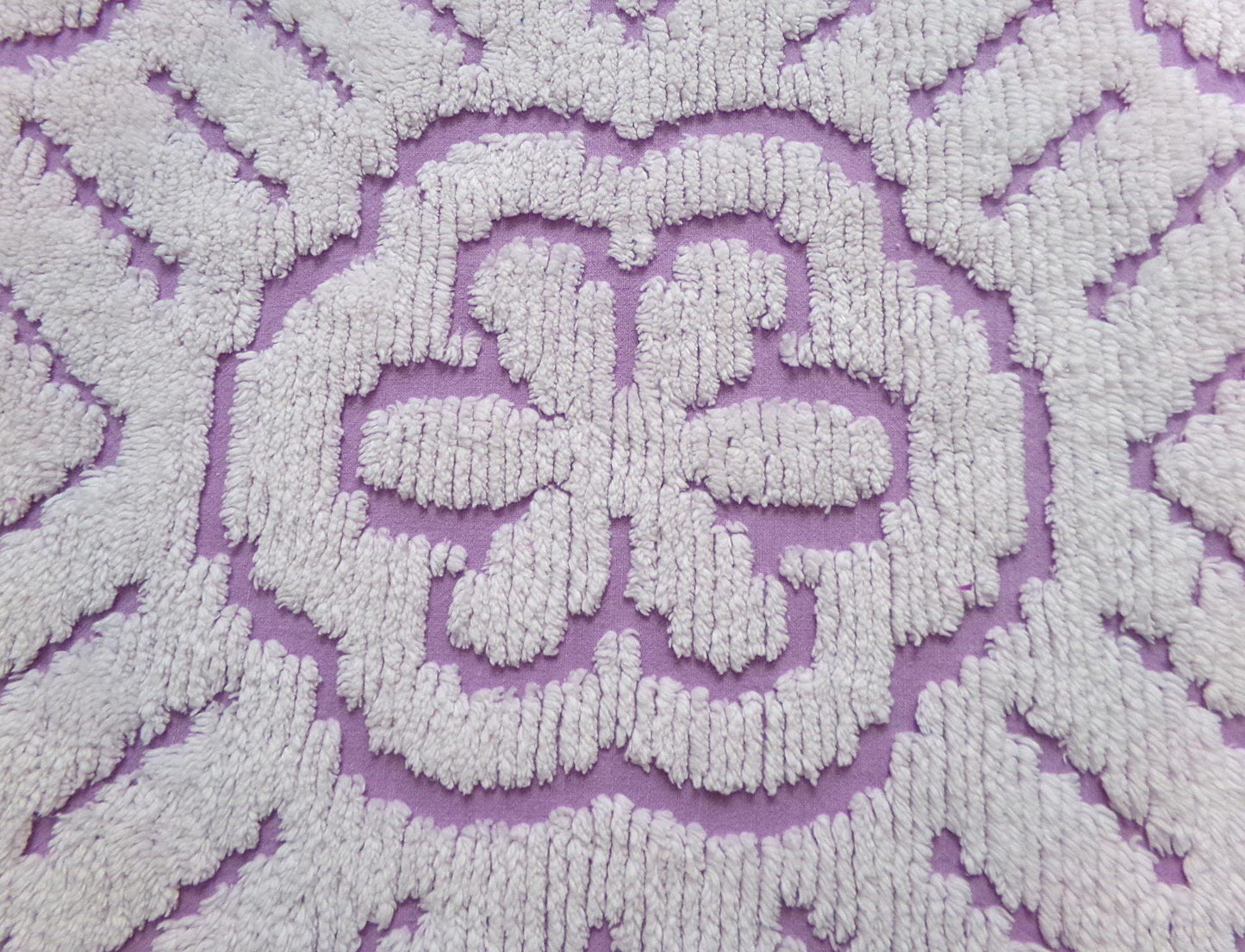 Lavender White Vintage Chenille Fabric Piece 25x26" Daisy Diamond Geometric