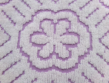 Lavender White Vintage Chenille Fabric Piece 25x26" Daisy Diamond Geometric