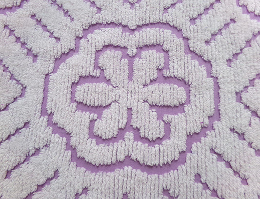Lavender White Vintage Chenille Fabric Piece 25x26" Daisy Diamond Geometric