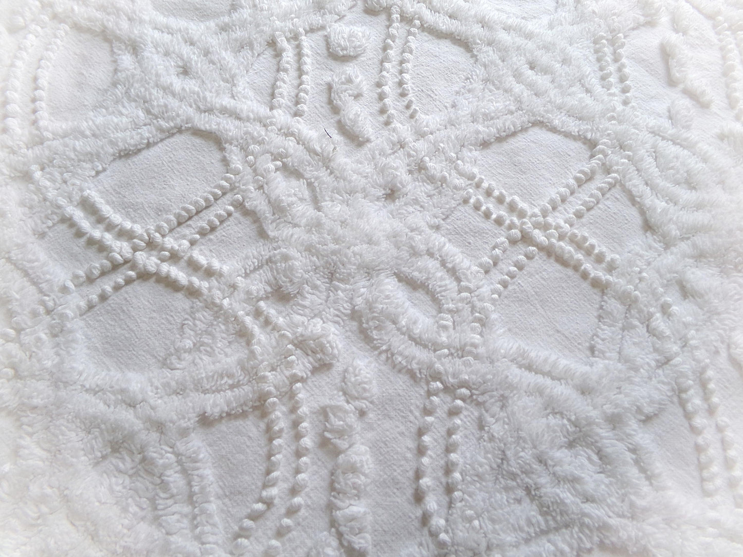 elegant white eternity links vintage chenille fabric, 12" x 18" piece of cotton sewing material for crafts, quilts, pillows