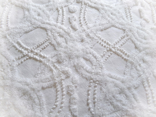 elegant white eternity links vintage chenille fabric, 12" x 18" piece of cotton sewing material for crafts, quilts, pillows