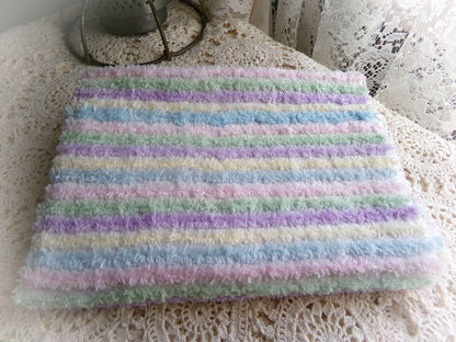 Pastel Rainbow Stripes Vintage Chenille Fabric, 18" x 24" inch Piece, Pretty in DIY Pillows, Handmade Quilts