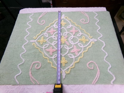 Vintage Chenille Fabric Piece, Mint Green Floral Cottage Chic Quilt Material 24" x 38"