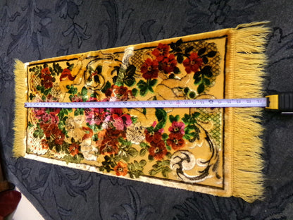 Vintage Cut Velvet Spotlight Shadow Angel Floral Tapestry Panel Fringed Cherub Wall Hanging or Rug 19"x38.5"