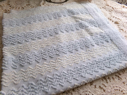 pastel blue & cream vintage chenille fabric, 24" x 18" inch cut piece, gentle zig zag texture, great quilt material for sewing