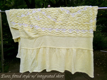 Luxury Euro Style Vintage Chenille Bedspread, FULL SZ Lemon Chiffon Diamond Tuft