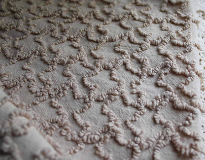 neutral vintage chenille fabric, sandy mocha texturized squiggles, 20" x 24" inch piece, 100% lightweight cotton