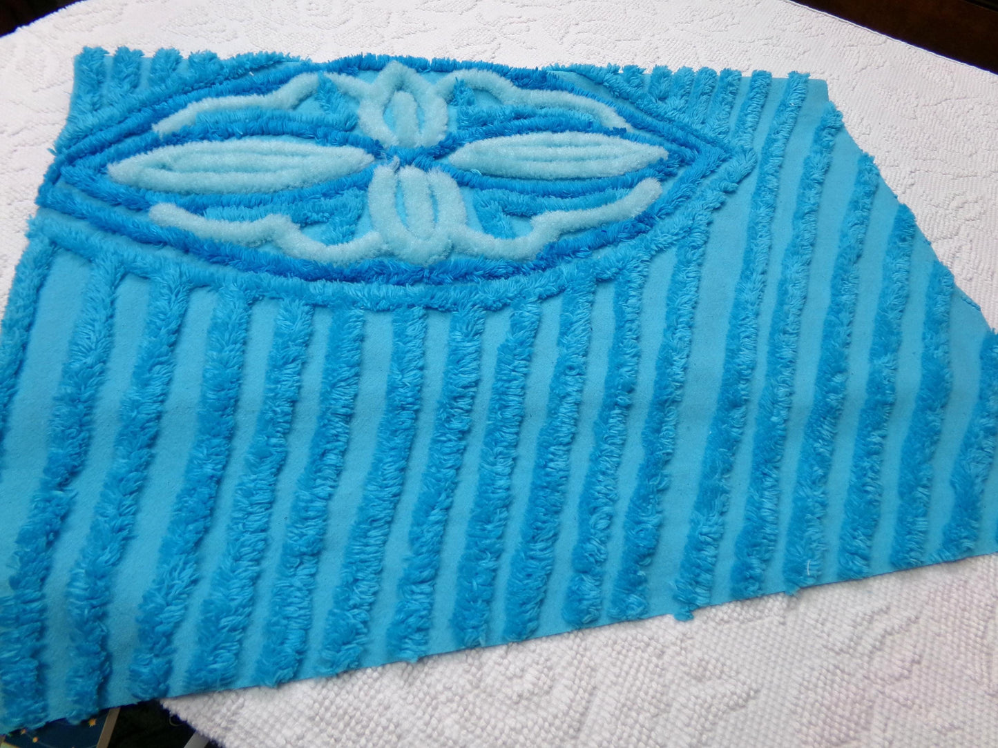 Electric Blue Vintage Chenille Fabric, Wild BOLD Sewing & Quilt Material, 30" x 23" piece
