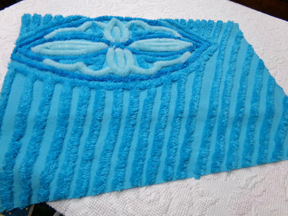 Electric Blue Vintage Chenille Fabric, Wild BOLD Sewing & Quilt Material, 30" x 23" piece